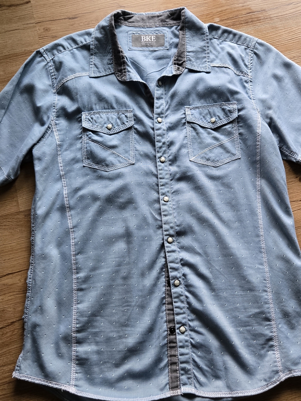 BKE Light Blue Short-Sleeve Button-Down Shirt XL